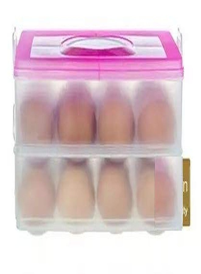 Cpixen Plastic Kitchen Refrigerator Egg Storage 24 Grid 2 Layer Egg Container Organizer Box Plastic Portable Airtight Outdoor Egg Storage Container with Carry Holder - Multicolor (24 Grid) - Image 4